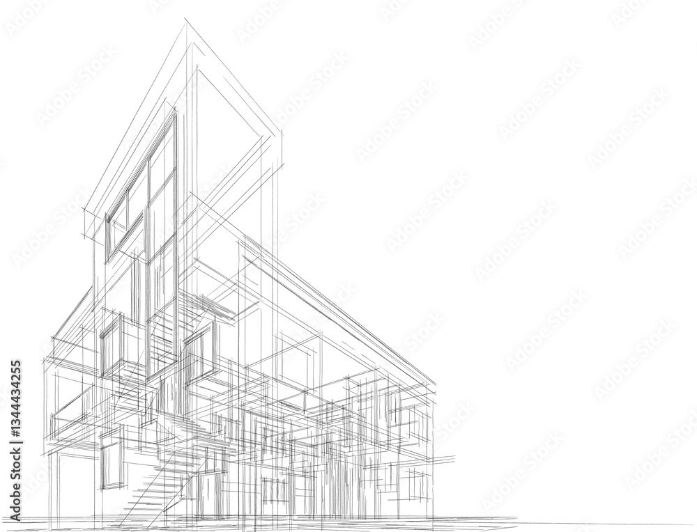 Fototapeta premium sketch of building 3d rendering