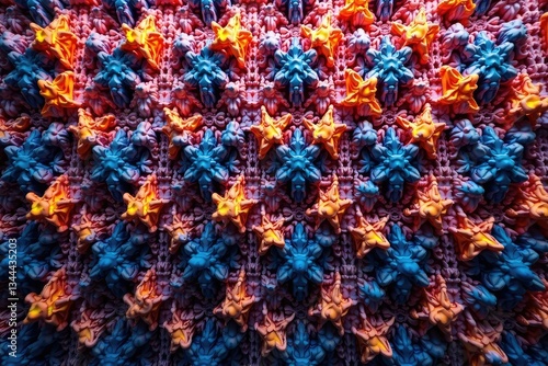 Intricate tessellation of repeating shapes, vibrant colors, structure, design, kaleidoscope