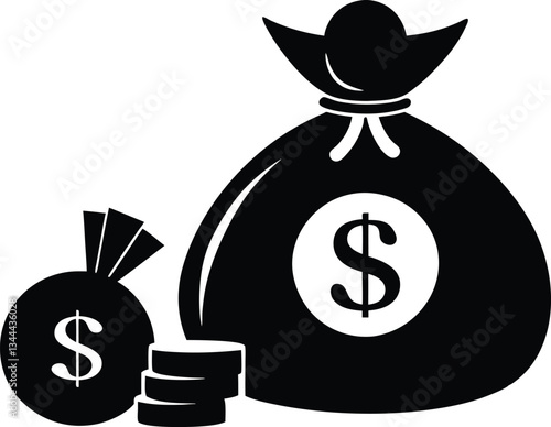 money bag and money black  silhouette  vector