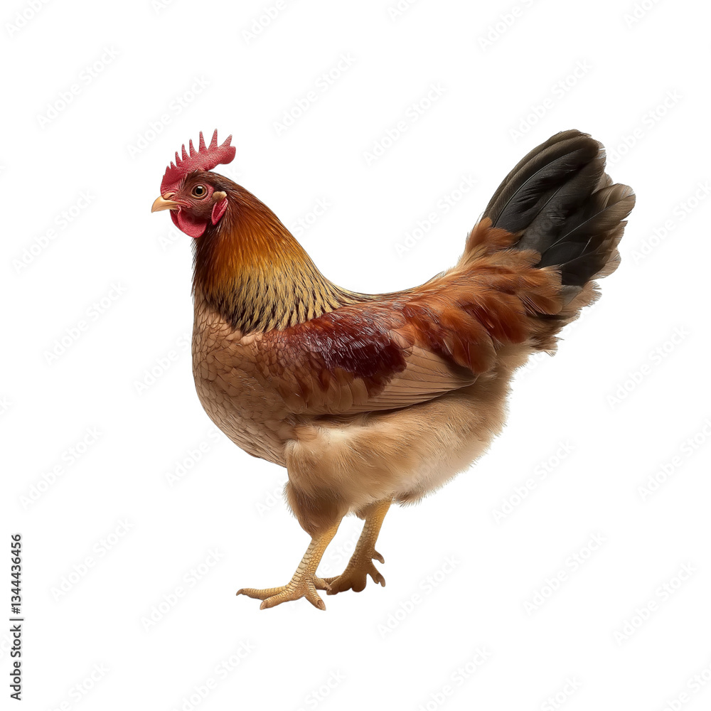 Fototapeta premium A brown chicken standing on two legs, on PNG format and transparent background