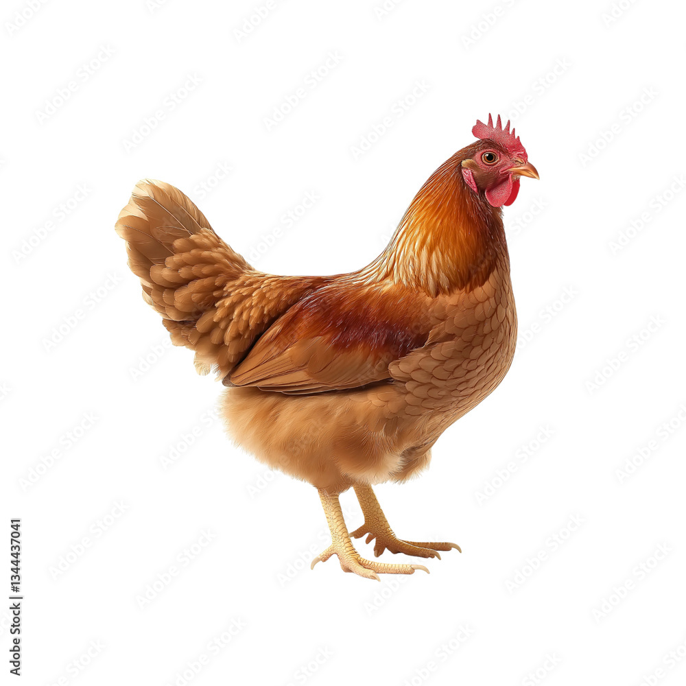Fototapeta premium A brown chicken standing on two legs, on PNG format and transparent background