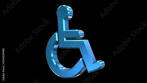 Wheelchair Shiny Rotating 3D Icon 4K 60fps Looping Apple ProRes with Alpha Channel Change Color with Hue Effect