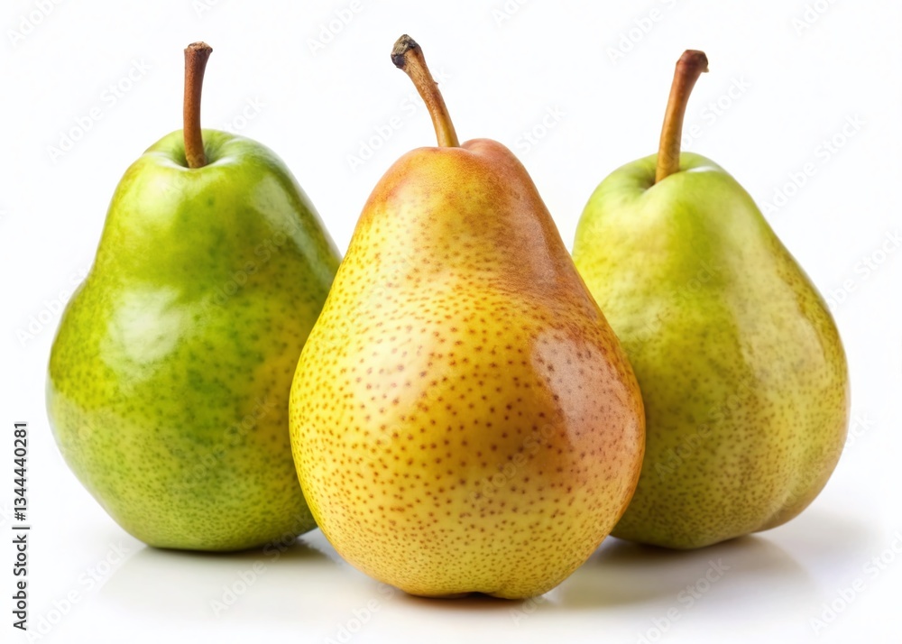 Three Juicy Pears Isolated on White Background - Fresh Fruit Stock Photo Three Juicy Pears Isolated on White Background - Fresh Fruit Stock Photo