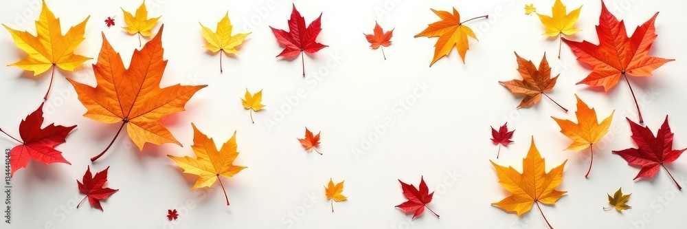 colorful autumn leaves scattered on white surface, botanical, scattering colorful autumn leaves scattered on white surface, botanical, scattering