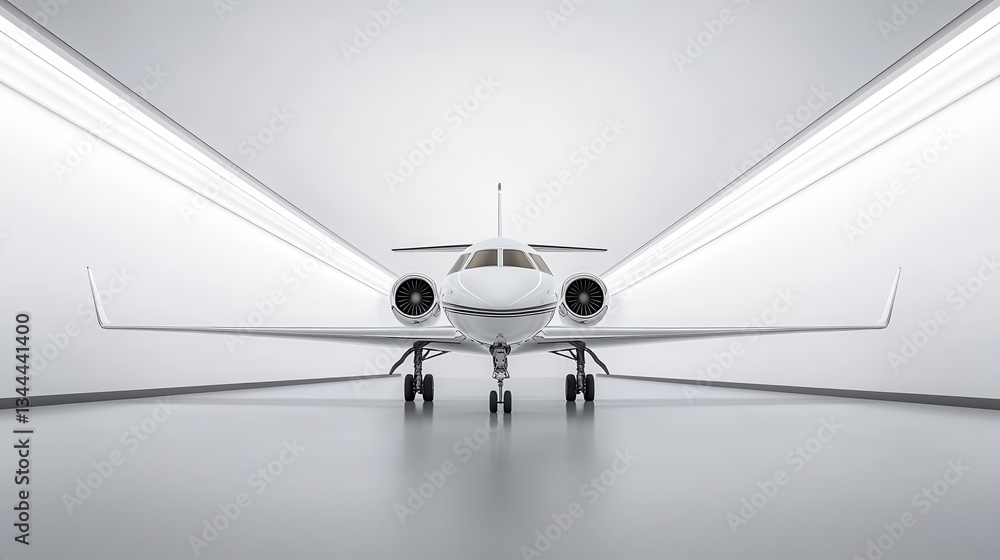 A private jet undergoing a full structural inspection in a modern hangar, with detailed attention to the undercarriage and landing gear A private jet undergoing a full structural inspection in a modern hangar, with detailed attention to the undercarriage and landing gear