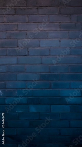 Gradient Brick Wall  A close-up view of a weathered brick wall  showcasing a stunning gradient transition of colors  from a deep  dark blue to a lighter  sky blue.