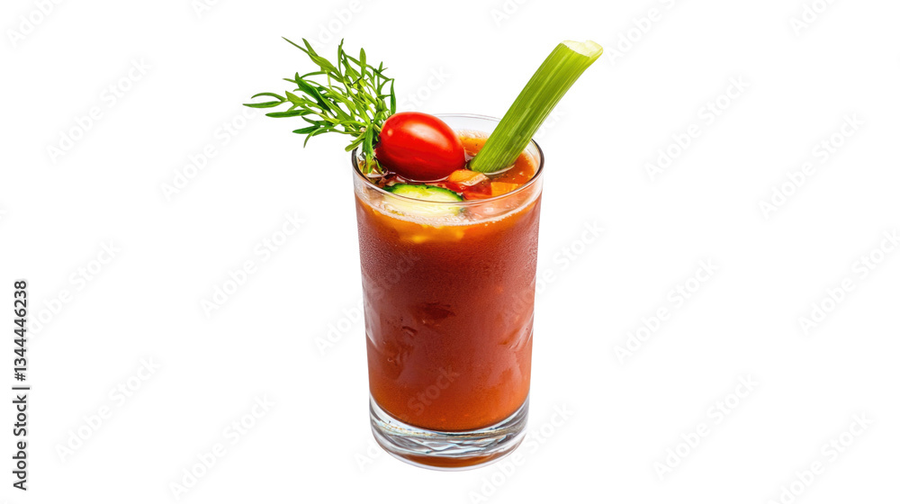 Freshly Made Tomato Juice Cocktail with Celery, Cherry Tomato and Green Garnish Decoration Freshly Made Tomato Juice Cocktail with Celery, Cherry Tomato and Green Garnish Decoration