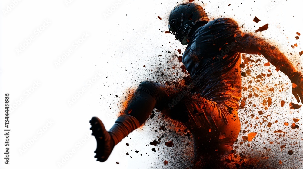Fototapeta premium Dynamic action shot of an american football player kicking on white backdrop