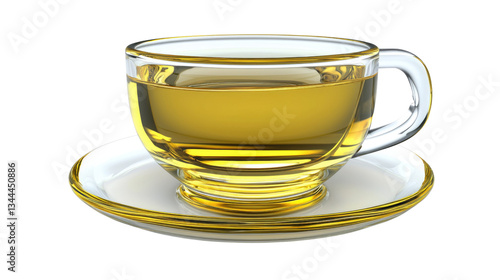 Obraz na płótnie Transparent Glass Cup of Herbal Tea with a Saucer on a White Background w salonie