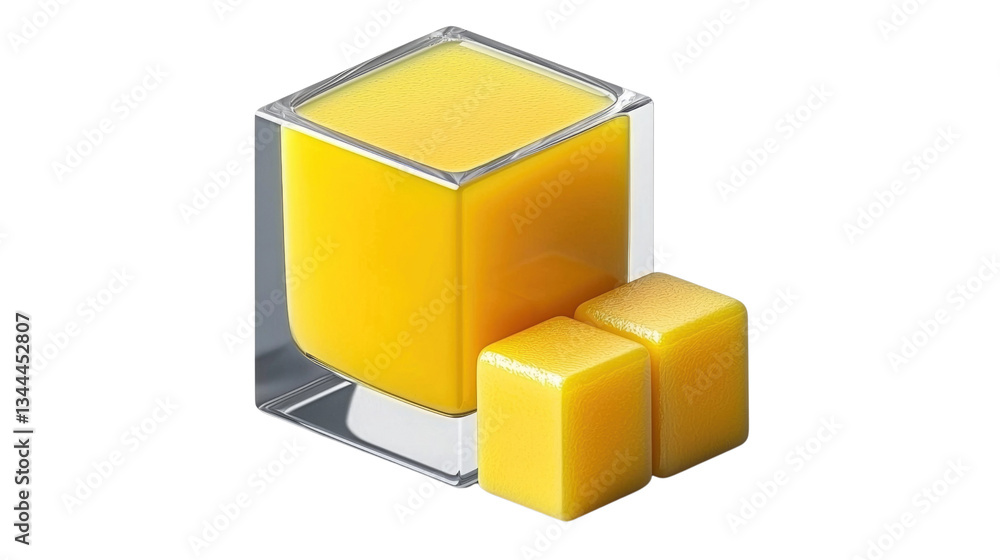 Obraz premium Bright Yellow Gel Cube and Colorful Gelatin Square on a Transparent Surface