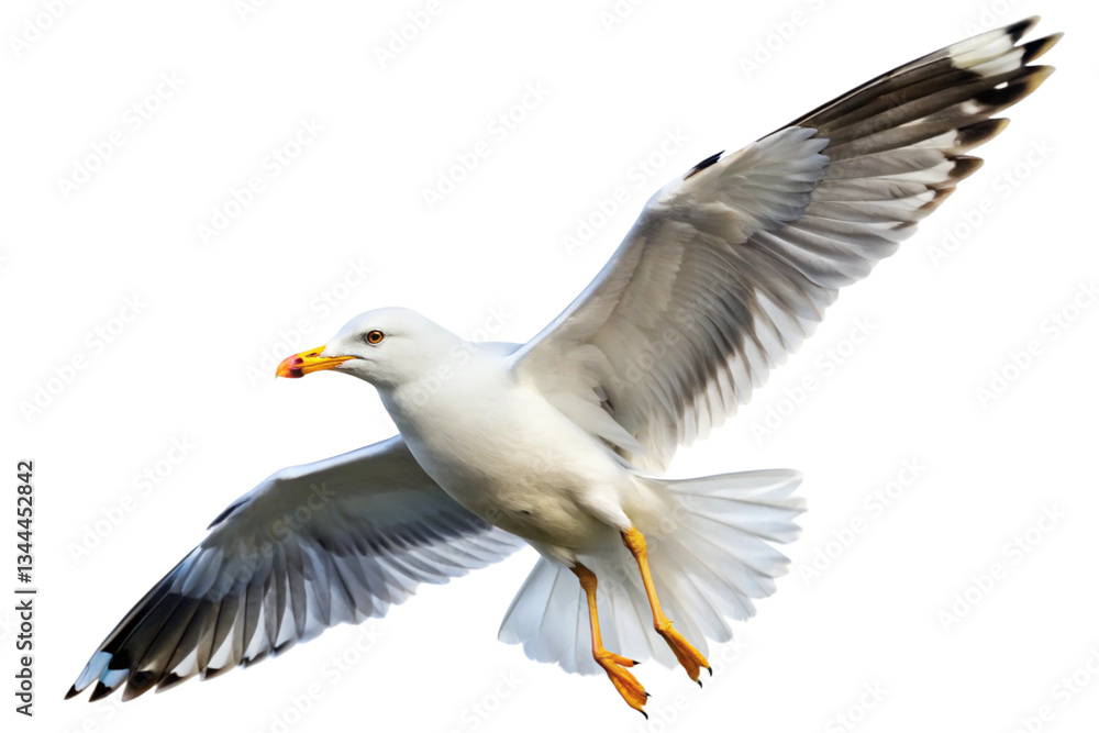 Fototapeta premium A Stunning Closeup of a Seagull in Flight Against a Black Background