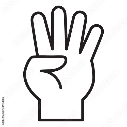 Hand four finger icon. Number four hand sign. Four finger gesture.