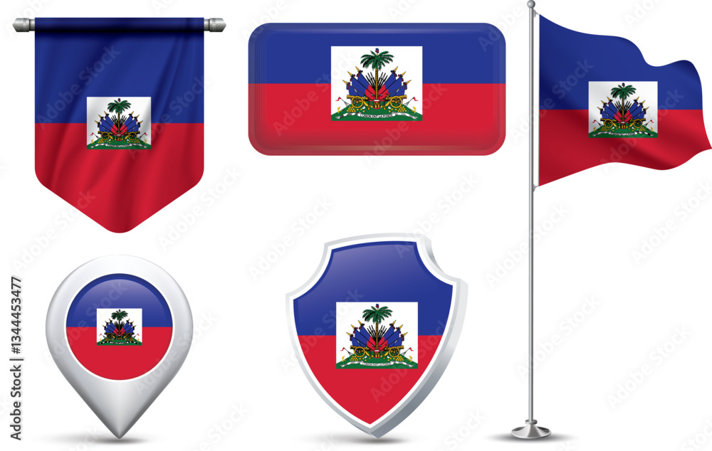 Fototapeta premium Various Haiti flag designs in different shapes and styles