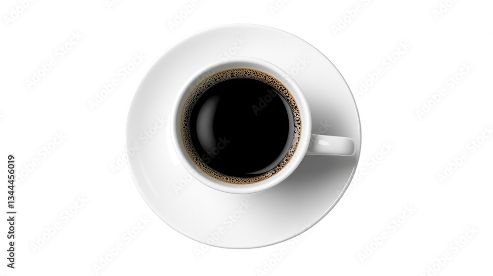 Black Coffee in a White Cup on a Saucer Isolated on a Black Background for Restaurant Use Black Coffee in a White Cup on a Saucer Isolated on a Black Background for Restaurant Use
