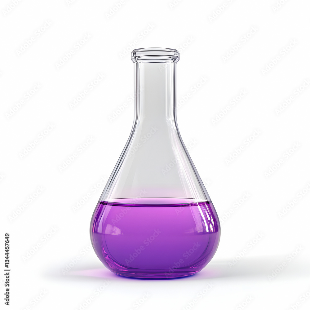Flask with purple liquid, chemical laboratory flask isolated on white background glass flask Flask with purple liquid, chemical laboratory flask isolated on white background glass flask