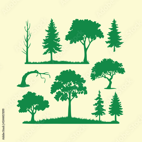 Collection of green tree silhouettes for nature and forest design