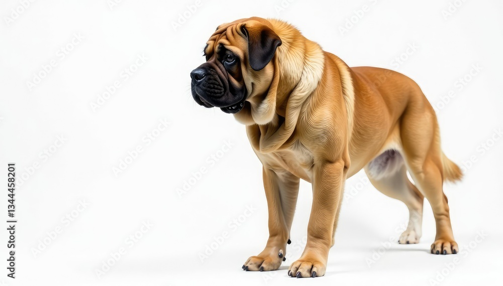 Obraz premium Majestic mastiff, powerful stance, white background, canine, large, powerful