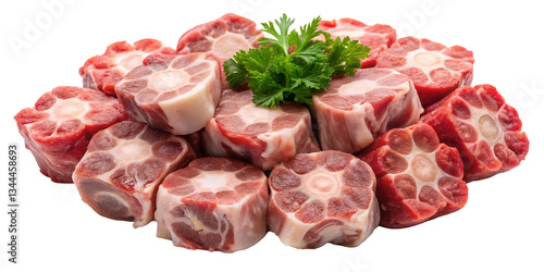 Raw Ox Tail: A close-up shot of fresh, raw oxtails arranged, showcasing their meaty texture, ready for culinary preparation.