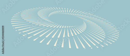 Spiral with lines in circle. Abstract geometric art line background, logo, icon, design element. White illustration with perspective on color background.