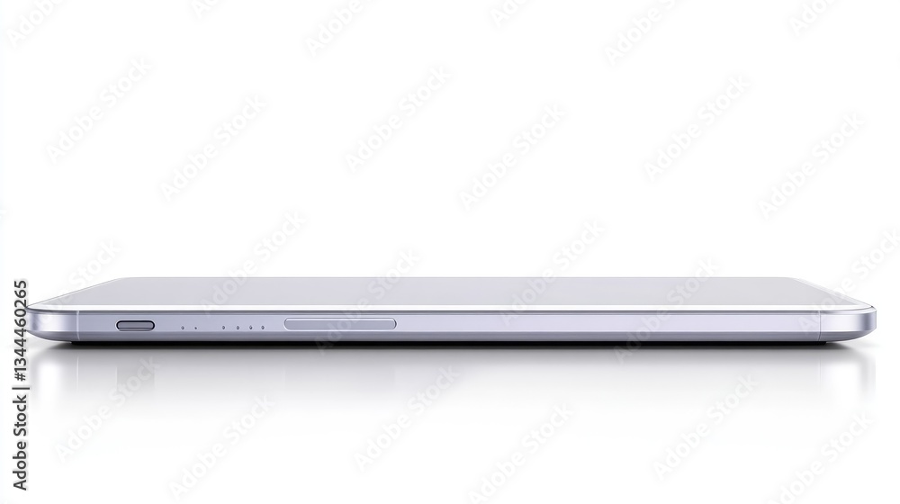 Silver tablet side view, sleek design Silver tablet side view, sleek design