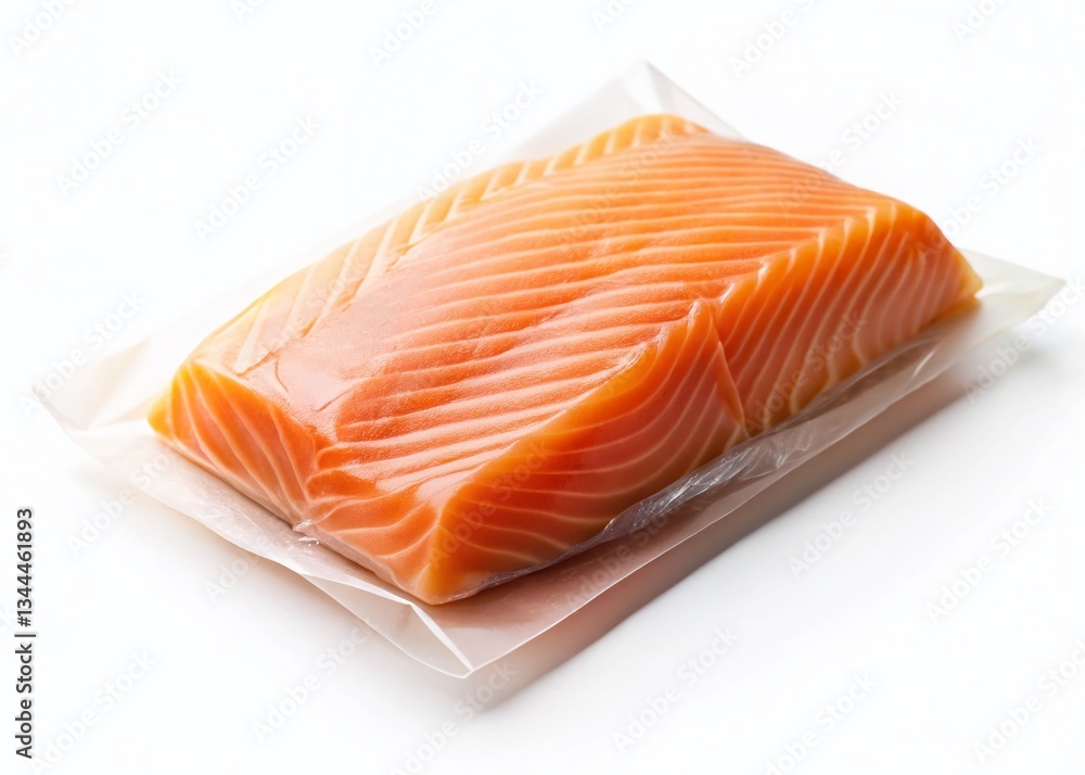 Vacuum-Sealed Fresh Atlantic Salmon Fillet - Minimalist Food Photography Vacuum-Sealed Fresh Atlantic Salmon Fillet - Minimalist Food Photography