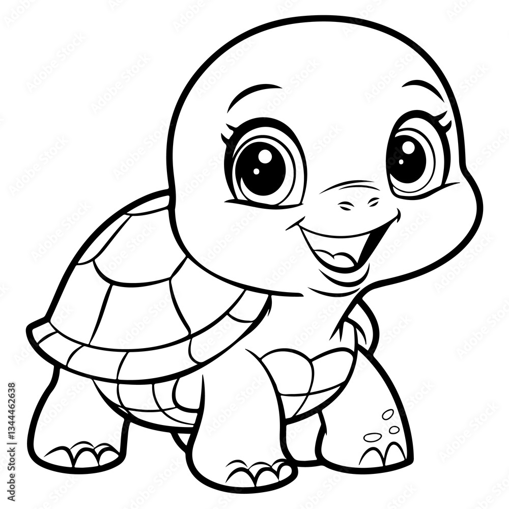 Cute Cartoon Turtle Line Art: Simple Black and White Vector Illustration, Coloring Page Cute Cartoon Turtle Line Art: Simple Black and White Vector Illustration, Coloring Page