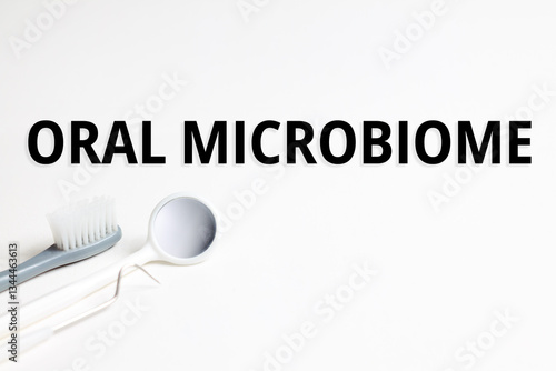 Wallpaper Mural Oral microbiome inscription title on hygienic dental background Torontodigital.ca