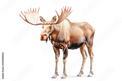 Wallpaper Mural Realistic old and dominant moose with massive antlers and thick brown fur standing with a strong posture on an isolated white background Torontodigital.ca