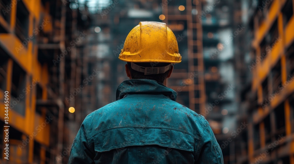 Fototapeta premium Construction Worker Contemplating a Future Skyscraper