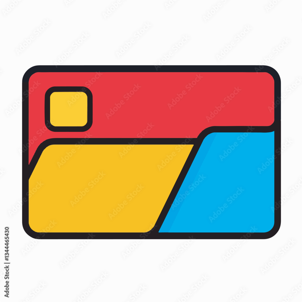 Stylized credit card icon with colorful sections representing financial transactions and banking services.
