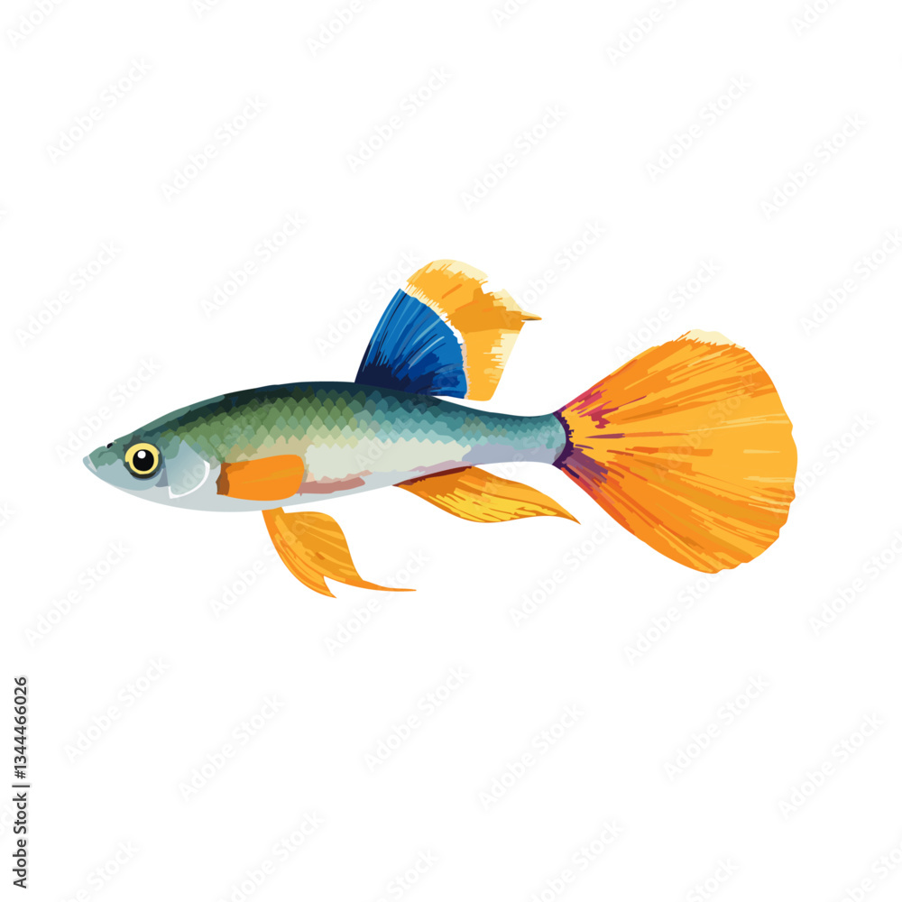 illustration of cartoon Poecilia reticulata guppy fish vector icon design