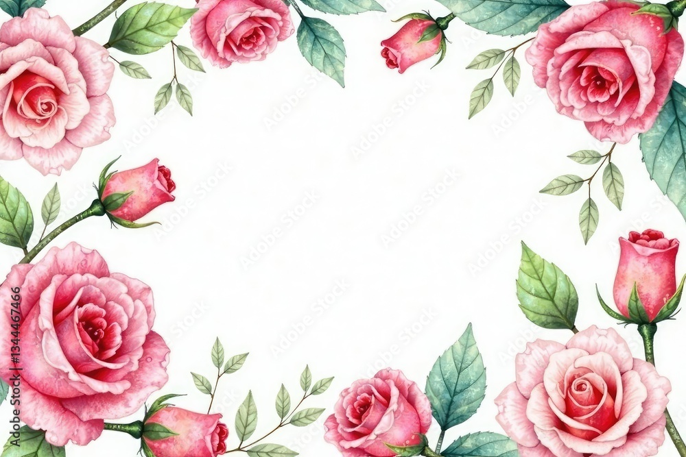 Delicate watercolor roses & leaves, repeating pattern, graphic, flowers, botanical Delicate watercolor roses & leaves, repeating pattern, graphic, flowers, botanical
