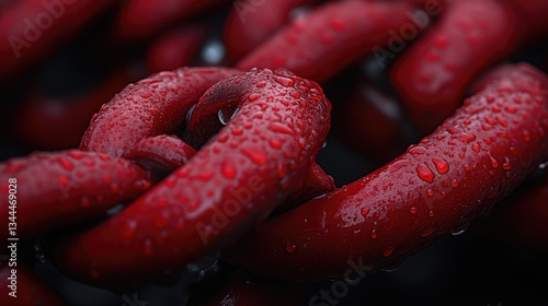 Close-up chain links, wet red