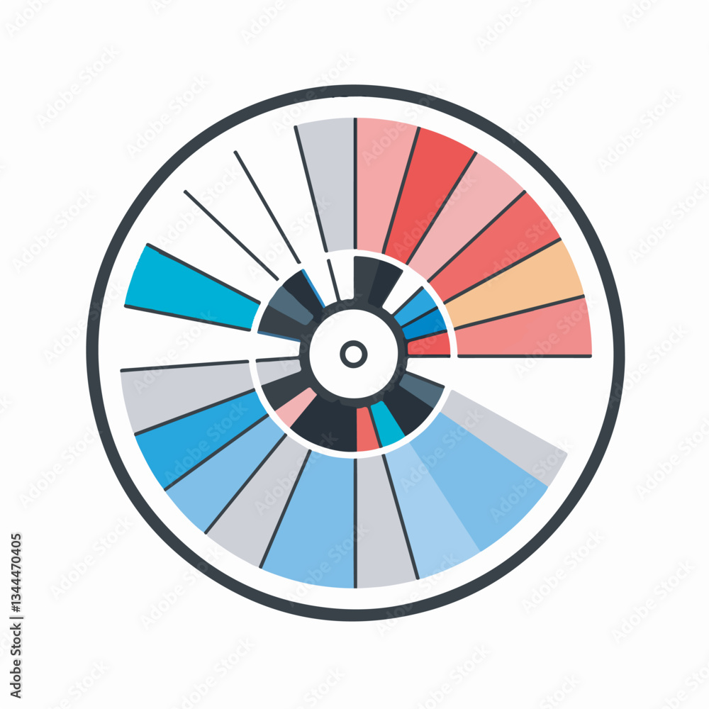 Circular color wheel icon representing graphic design, creativity, and digital illustration. Circular color wheel icon representing graphic design, creativity, and digital illustration.