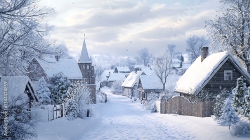 Wallpaper Mural Snow covered woodland path with delicate snowflakes drifting from the sky image Torontodigital.ca
