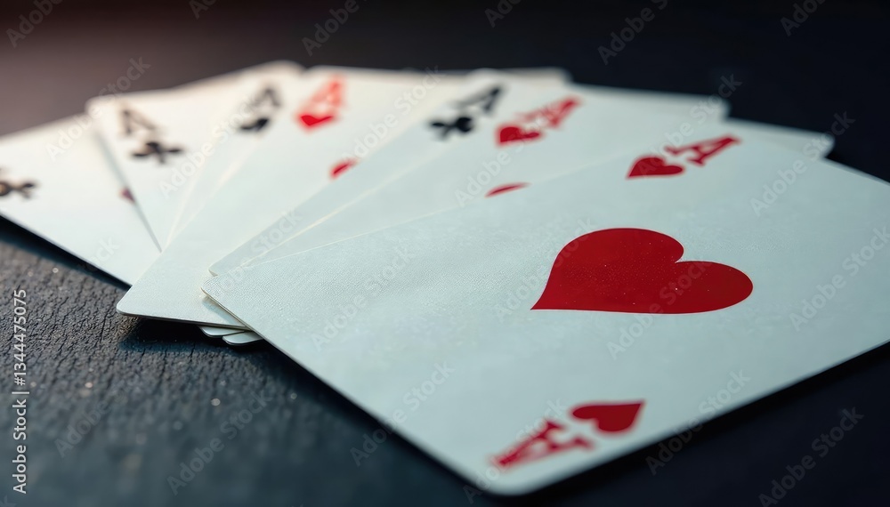 Obraz premium Playing cards arranged in an ace high sequence , royal flush, pattern