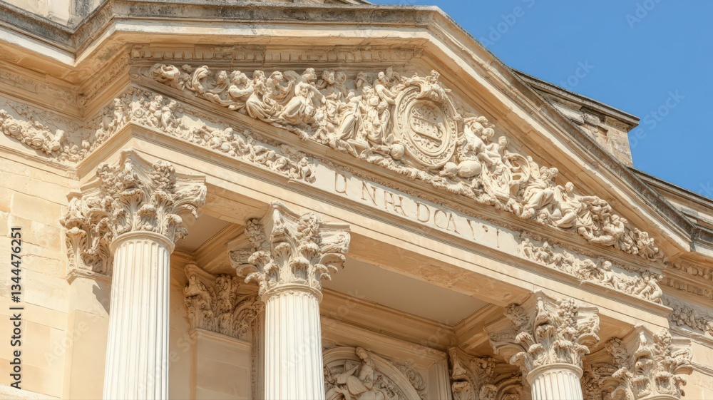 Fototapeta premium Classical Building Facade with Intricate Stone Carvings