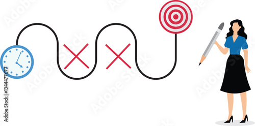 Business strategy planning, businesswoman planning process or sequence to finish project