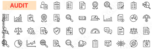 Audit Line Icons, Financial Review, Compliance, Risk Assessment, Tax Inspection, Quality Control, Business Analysis, Data Evaluation, Certification, Accounting