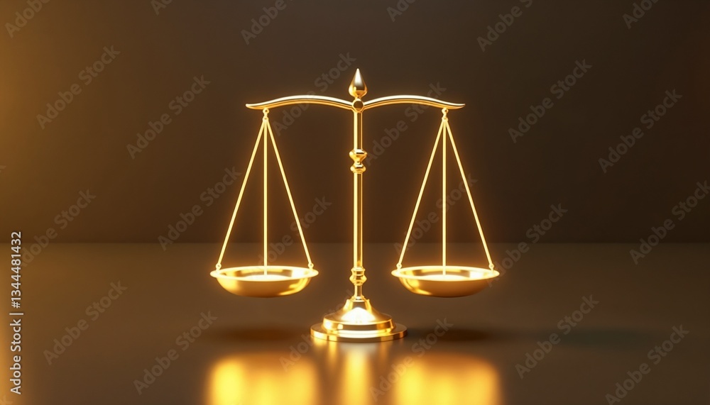 Abstract 3D golden balance scale with glowing edges - futuristic law concept Abstract 3D golden balance scale with glowing edges - futuristic law concept
