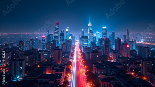 Wallpaper Mural Night Cityscape, Futuristic Urban Skyline at Night with Bright Lights and Vibrant Colors Torontodigital.ca