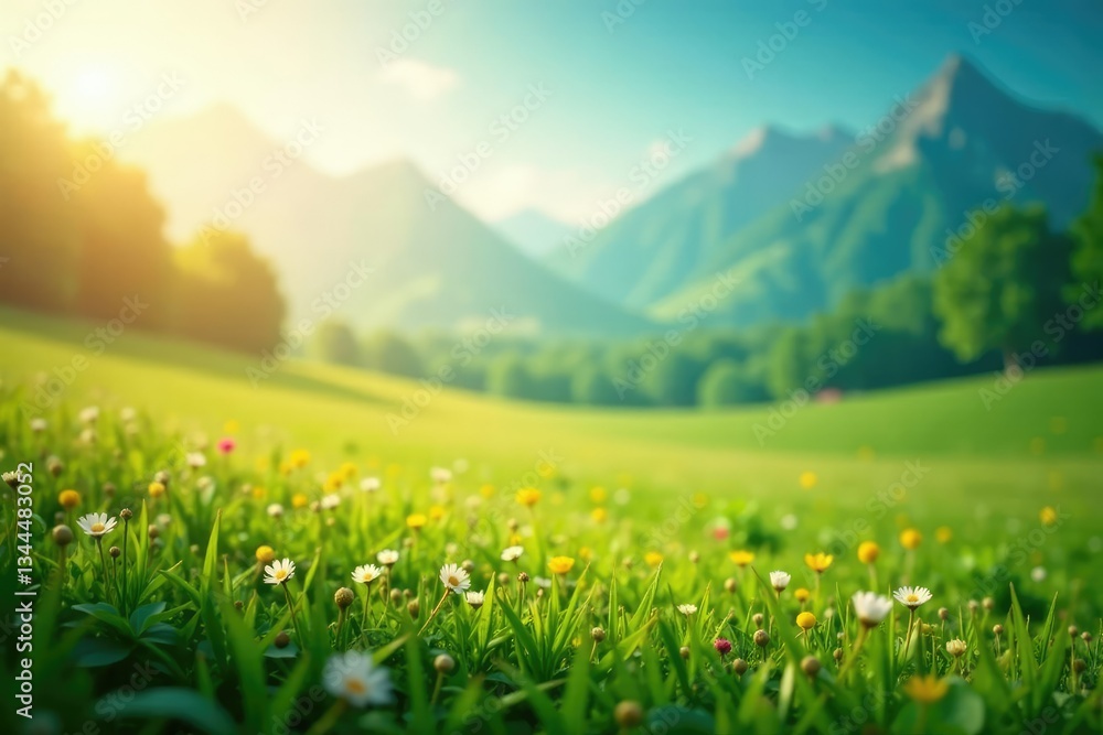 Fototapeta premium Subtle gradient seamlessly transitions into a blurred natural landscape , material, visual, stock