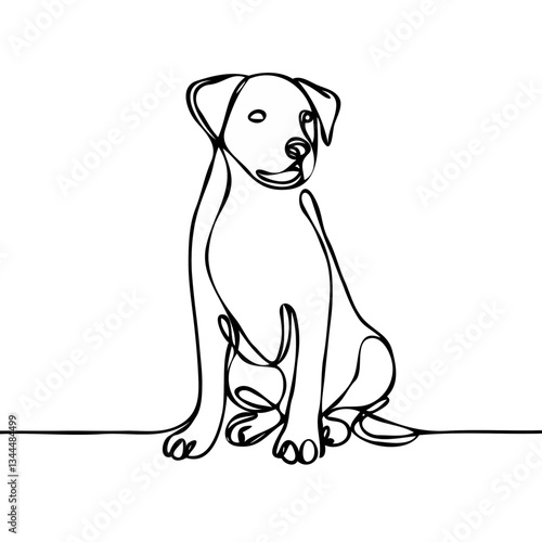 Line Art Dog Sitting in Minimalist Style on White Background  