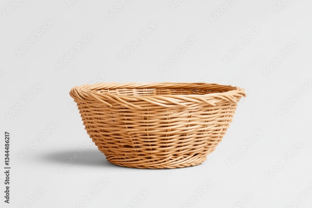 Light beige woven basket. Small, round, shallow bowl shape. Handcrafted, decorative, storage Light beige woven basket. Small, round, shallow bowl shape. Handcrafted, decorative, storage