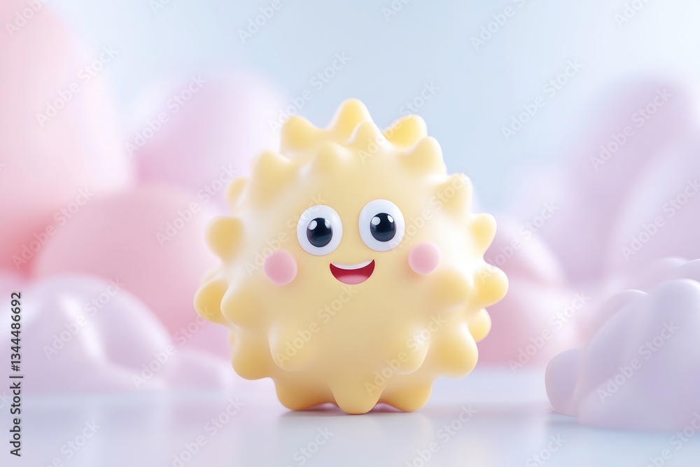 Cute, cartoonish, yellow spiky ball, happy expression Cute, cartoonish, yellow spiky ball, happy expression