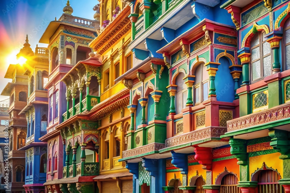 Fototapeta premium Vibrant Travel Background: Colorful Architecture & Exotic Cityscape