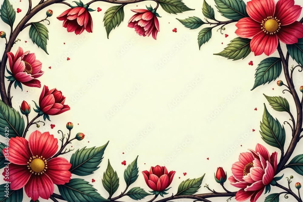 Fototapeta premium Intricate floral damask, swirling vines & leaves, texture, classic