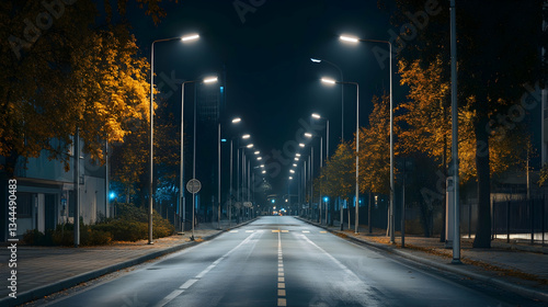 Urban Street with Modern LED Lighting Poles
