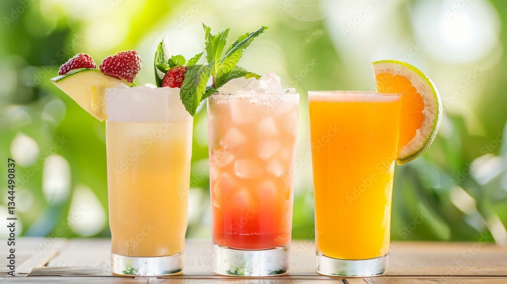 A visually dynamic juice cleanse summer menu featuring cold-pressed juices, detox smoothies, and vitamin-infused waters. The ingredients are vibrant and well-structured. A visually dynamic juice cleanse summer menu featuring cold-pressed juices, detox smoothies, and vitamin-infused waters. The ingredients are vibrant and well-structured.