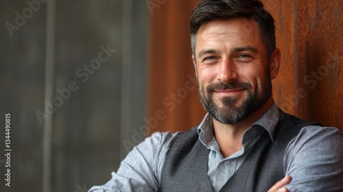 Bearded man with a thoughtful expression showcasing unique personality in an innovative advertising concept